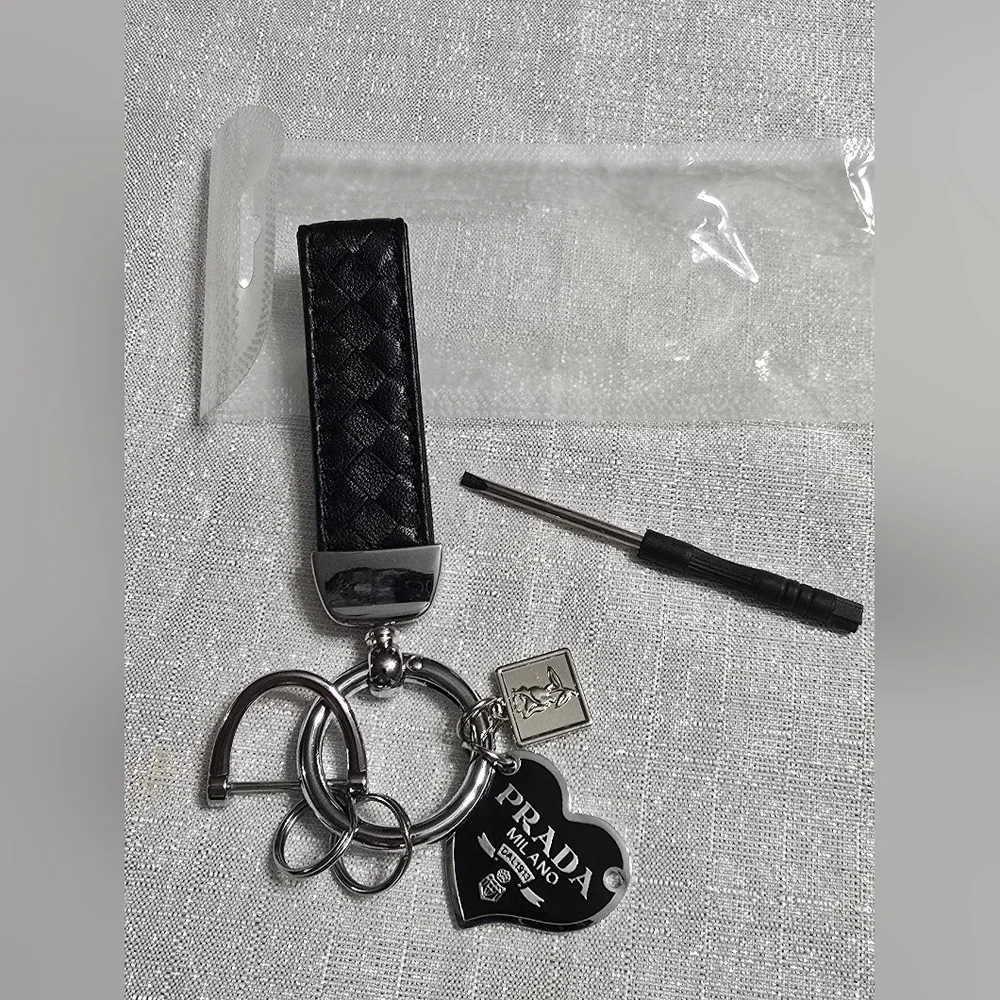 Fashion Inspired Black and Silver Heart Shaped Key Holder Or Bag Charm